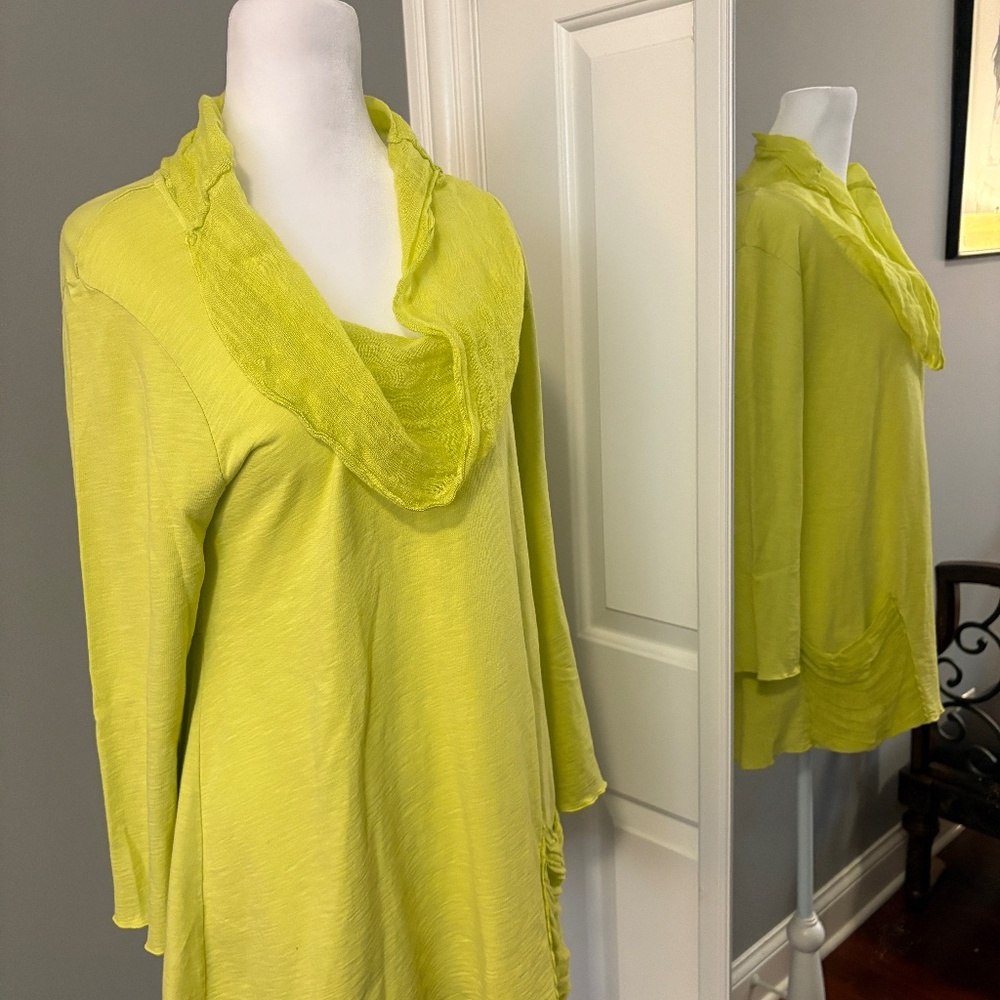 Fenini Vibrant Lime Green Cowl Neck Tunic - NWOT